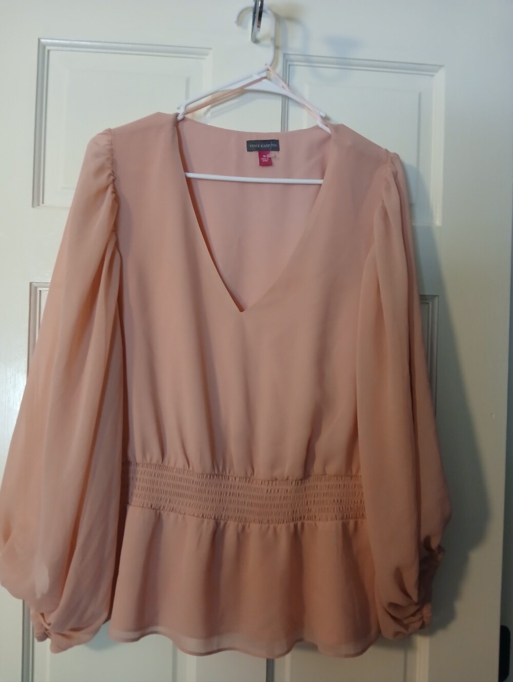 Vince Camuto Peachy Blush V-Neck Long Sleeve Blouse